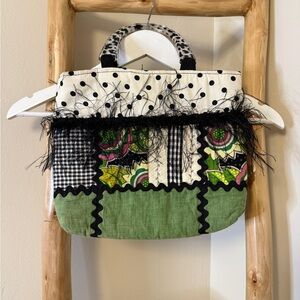 HANDMADE IN BOSTON ONE OF A KIND!! Green, Pink and Black Patchwork Tote Bag